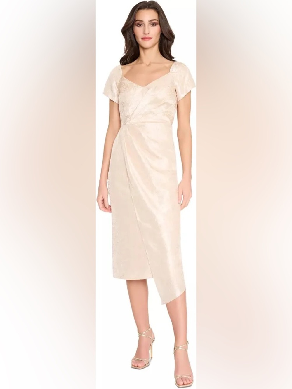 Tahari ASL Champagne Gold Sweetheart - Neck Asymmetric
Midi Dress